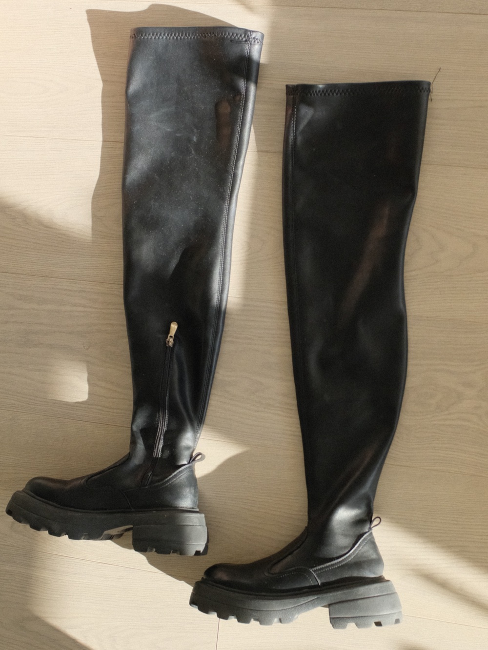Black Over-the-Knee Chunky Sole Boots